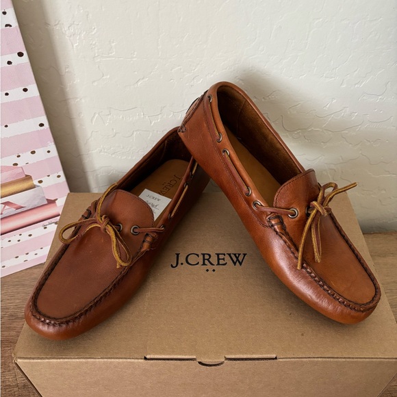 J. Crew Other - J. Crew Men's Lace Up Driving Moccasin Brown Leather Loafers